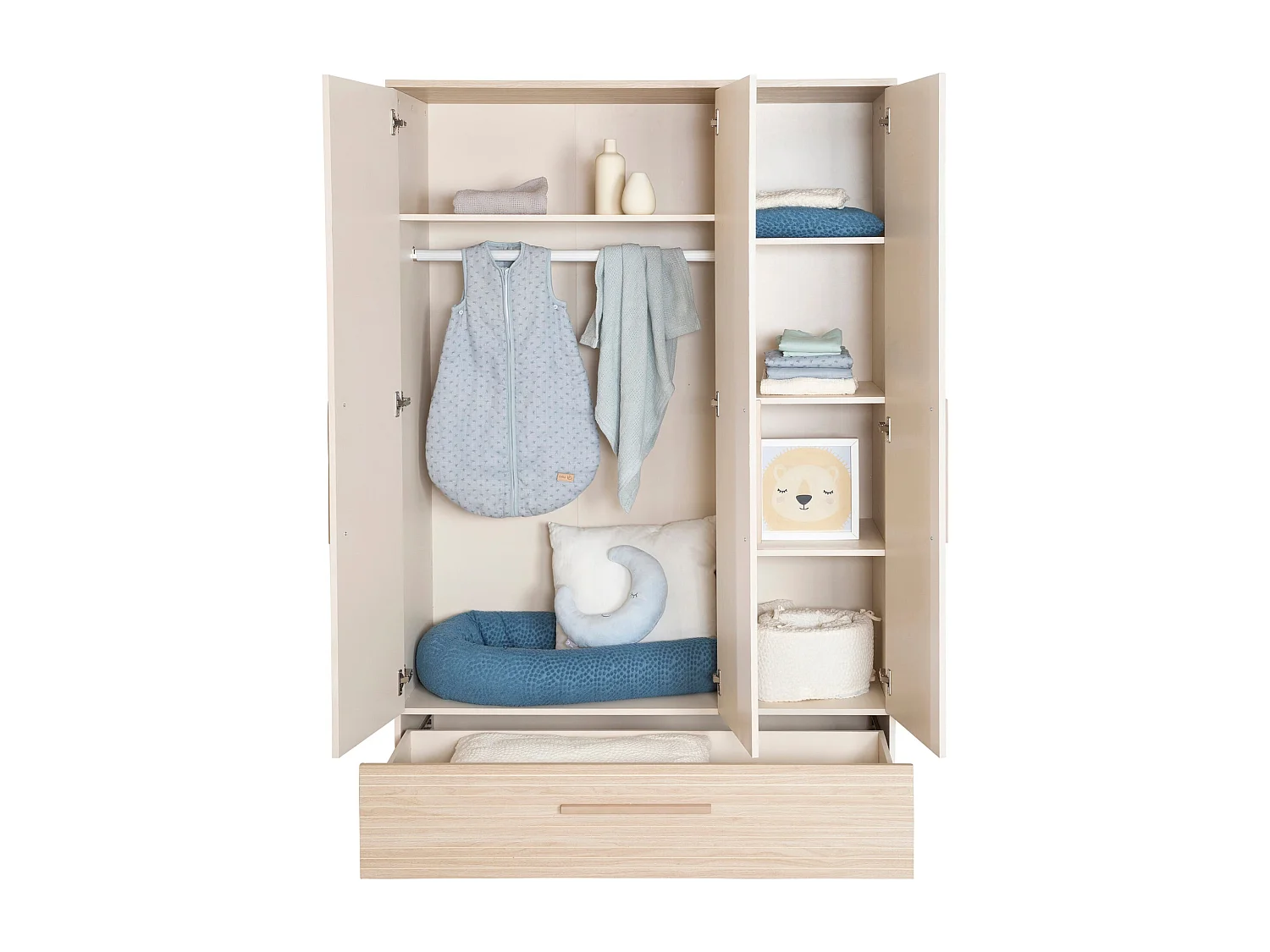 roba Chambre Bébé Sidney 3 Pièces - Lit Bébé/Enfant 70 x 140 cm + Commode À Langer + Armoire - Cachemire / Chêne