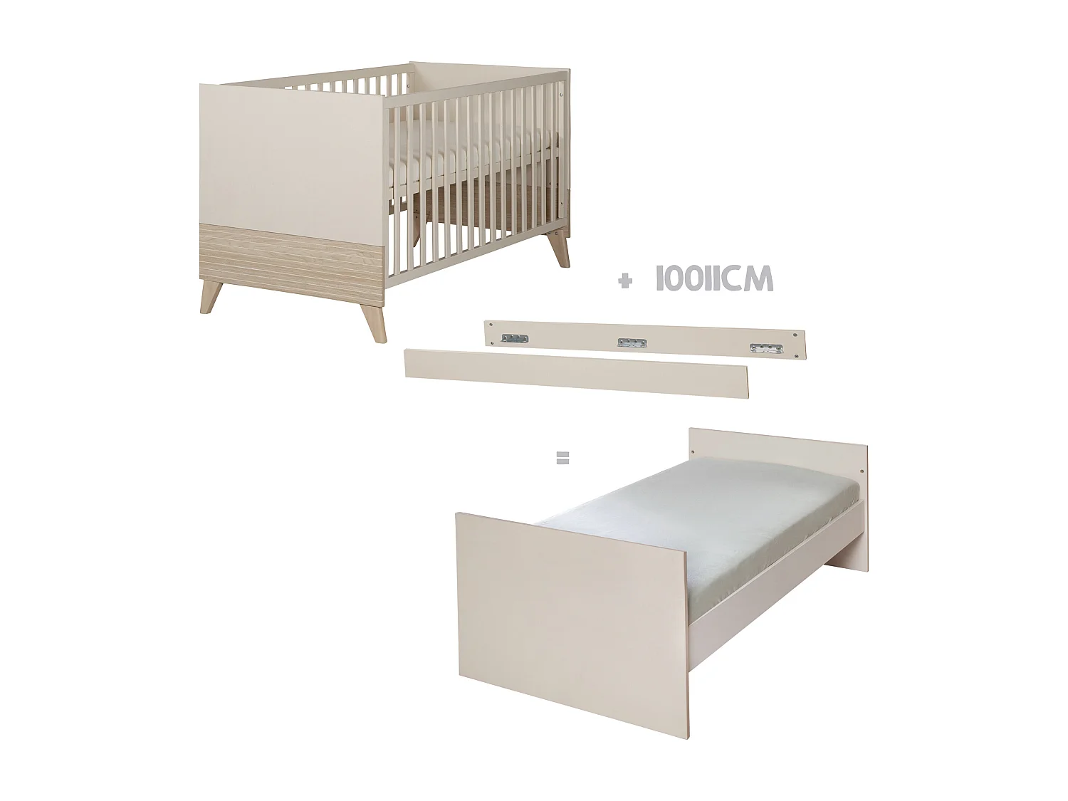 roba Chambre Bébé Sidney 3 Pièces - Lit Bébé/Enfant 70 x 140 cm + Commode À Langer + Armoire - Cachemire / Chêne