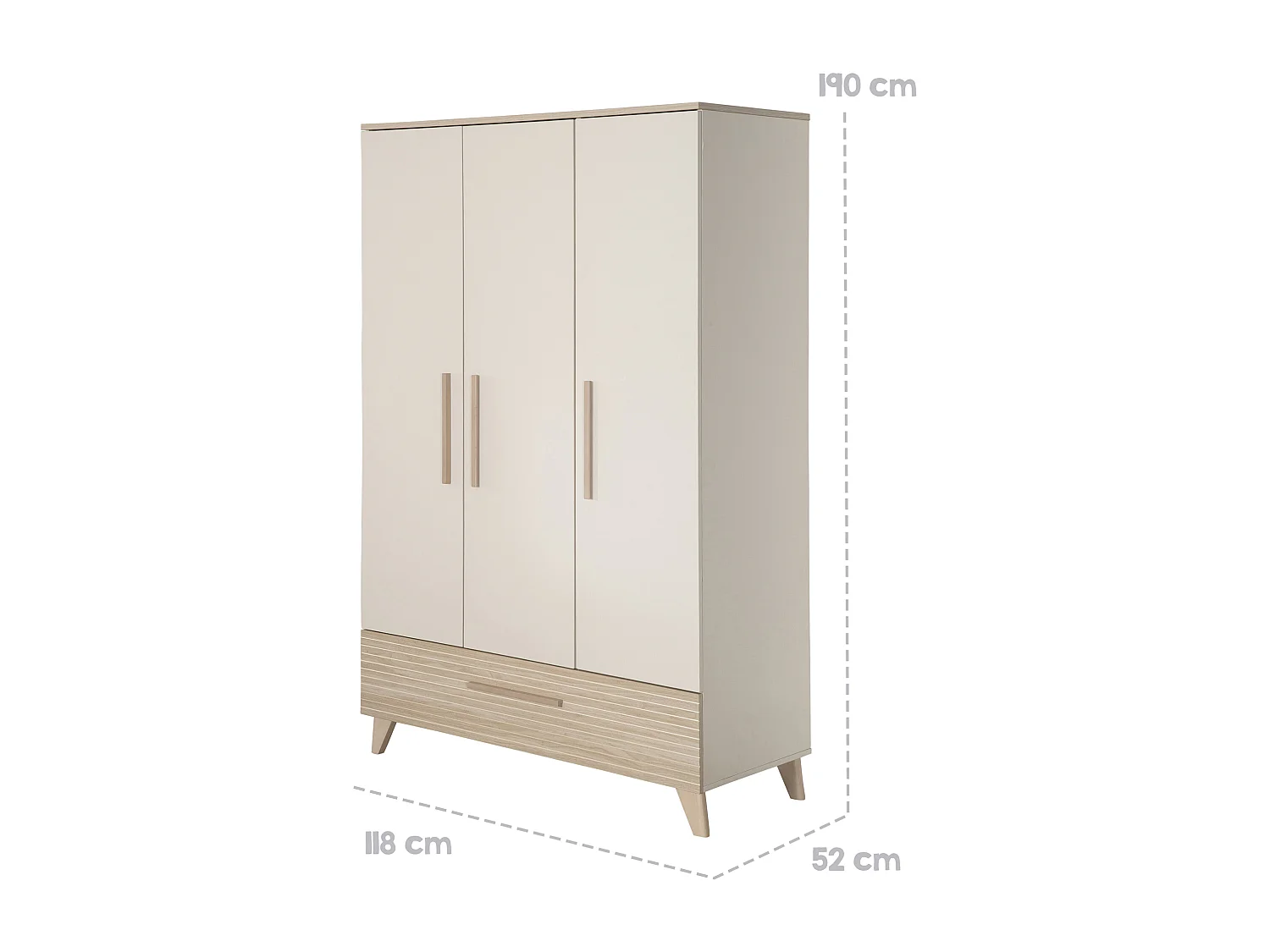 roba Chambre Bébé Sidney 3 Pièces - Lit Bébé/Enfant 70 x 140 cm + Commode À Langer + Armoire - Cachemire / Chêne
