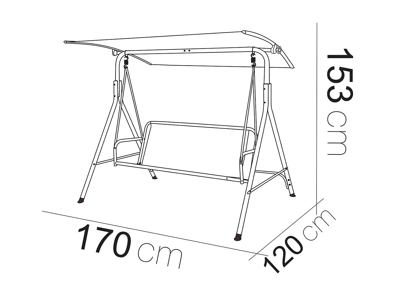 balancelle de jardin Fauteuil à bascule 3 places avec toit réglable coloris anthracite - Longueur 170 x Profondeur 120 x Hauteur 153 cm