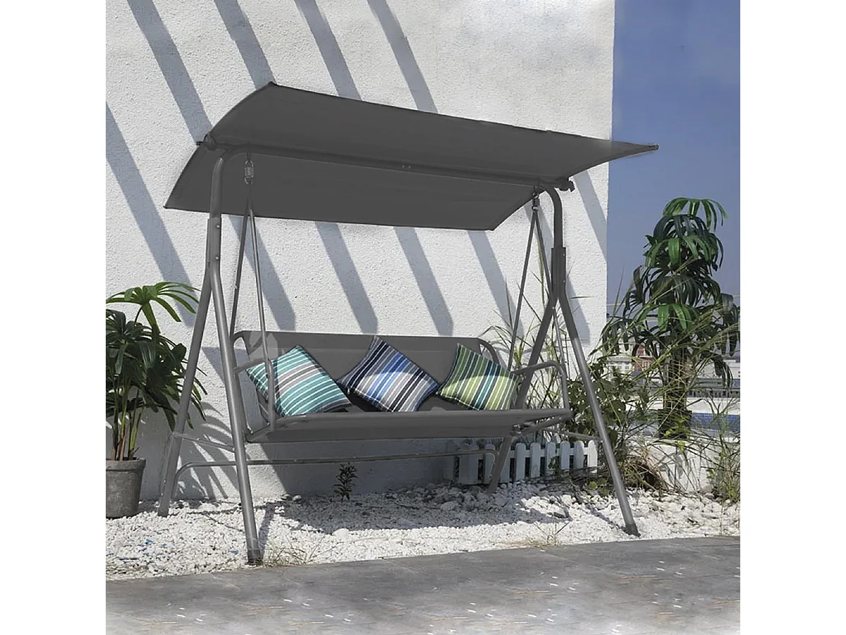 balancelle de jardin Fauteuil à bascule 3 places avec toit réglable coloris anthracite - Longueur 170 x Profondeur 120 x Hauteur 153 cm