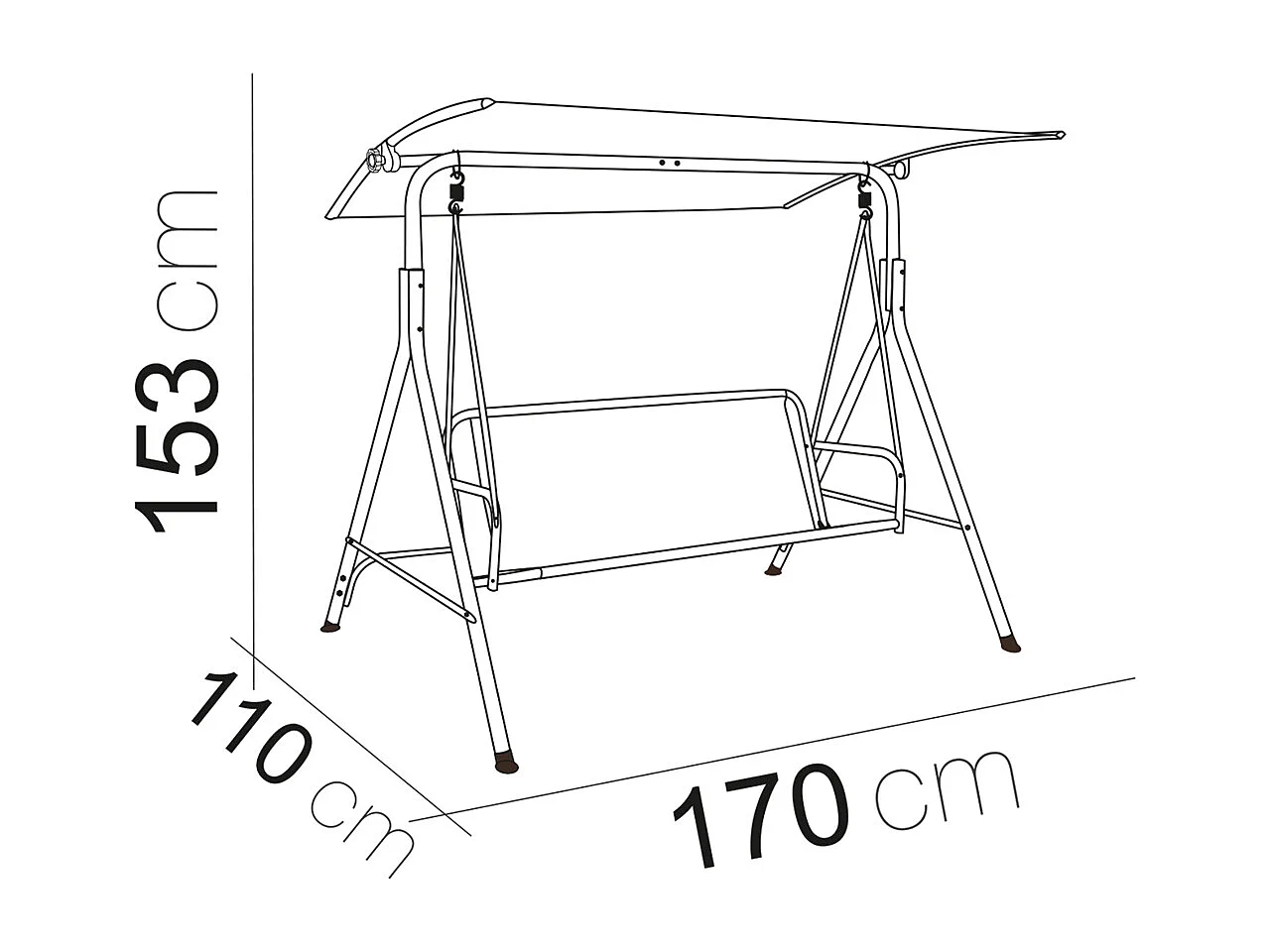 Balancelle de Jardin 3 Places avec Toit Inclinable, coloris gris anthracite - Hauteur 153 x Longueur 170 x Profondeur 110 cm