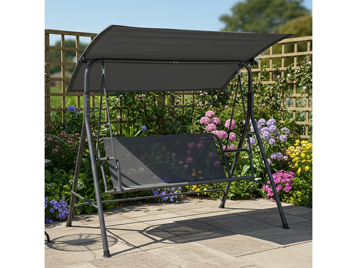 Balancelle de Jardin 3 Places avec Toit Inclinable, coloris gris anthracite - Hauteur 153 x Longueur 170 x Profondeur 110 cm