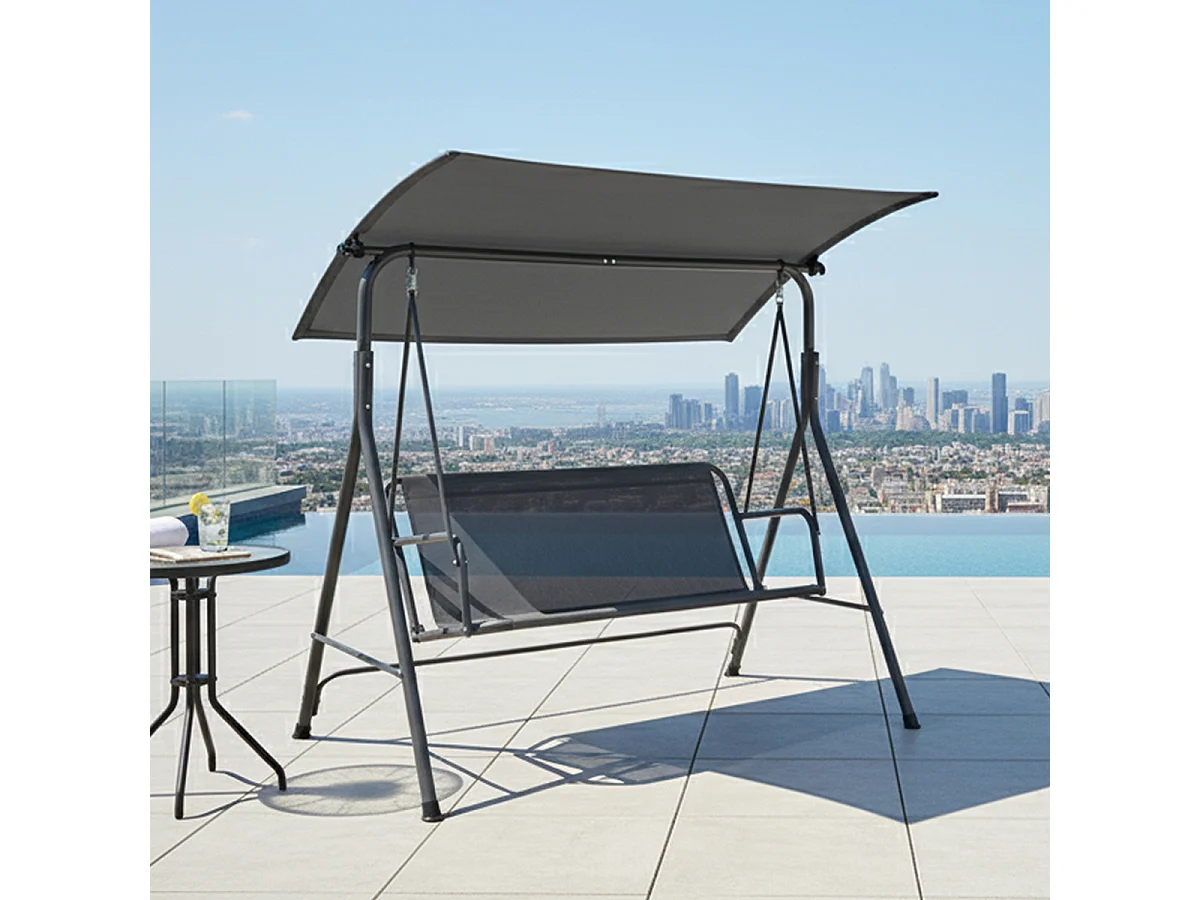 Balancelle de Jardin 3 Places avec Toit Inclinable, coloris gris anthracite - Hauteur 153 x Longueur 170 x Profondeur 110 cm