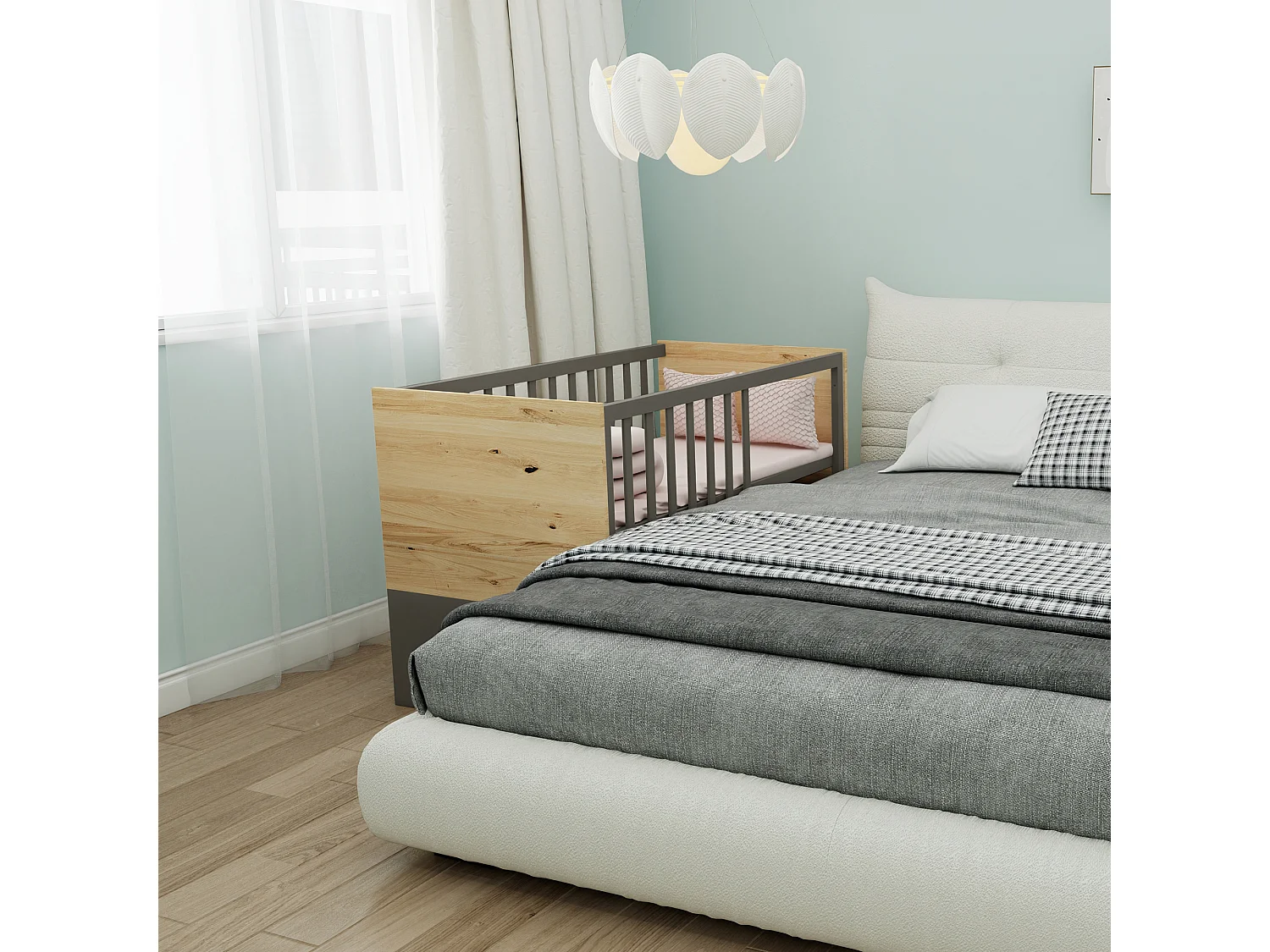 Ensemble chambre bébé 3 pièces ROBA Anna – Lit 60x120 cm, Commode à langer & Armoire 2 portes, Anthracite et Chêne