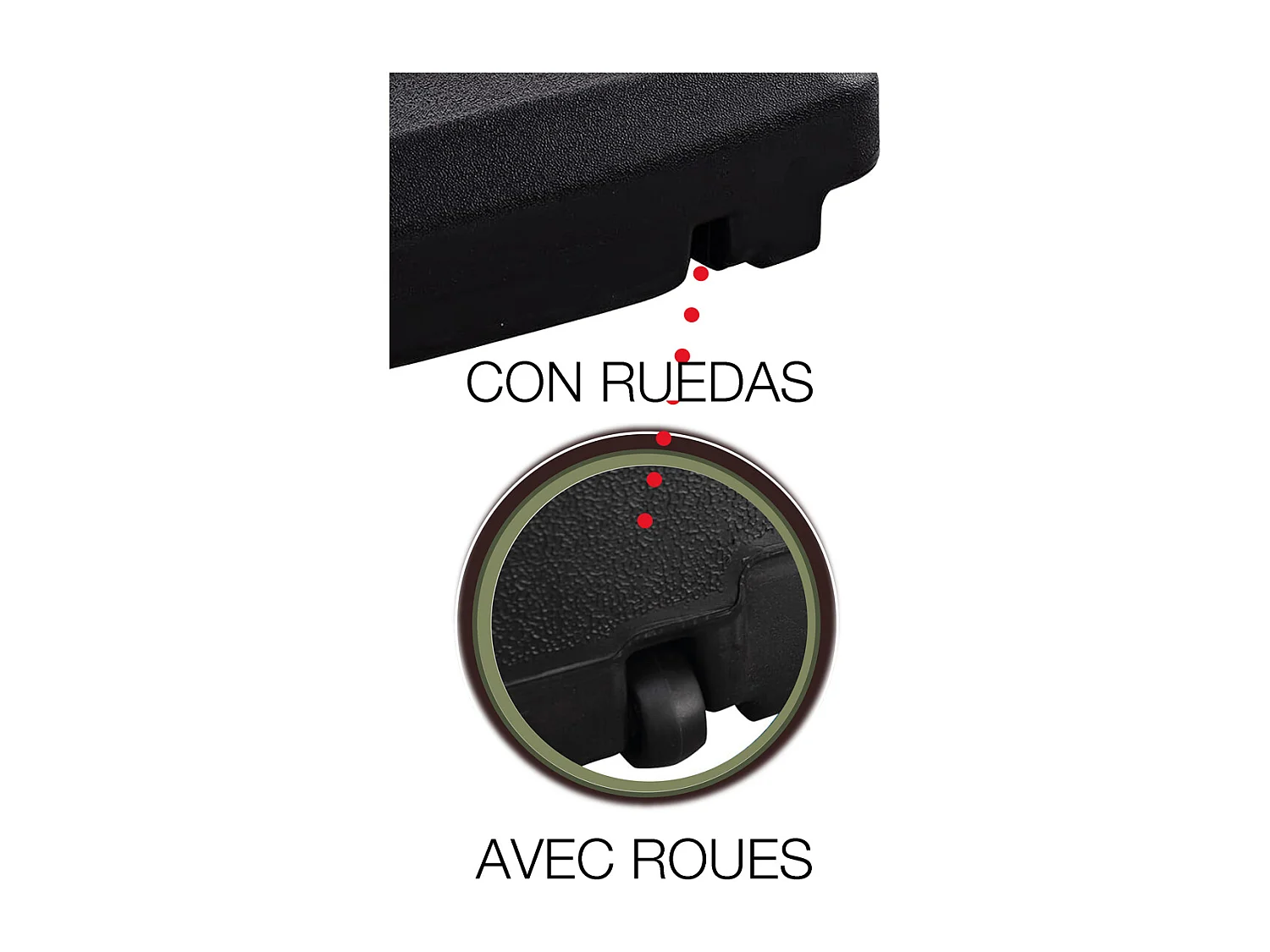 Pied de parasol avec roulettes 60L  - Longueur 80 x Hauteur 15 x Largeur 60 cm