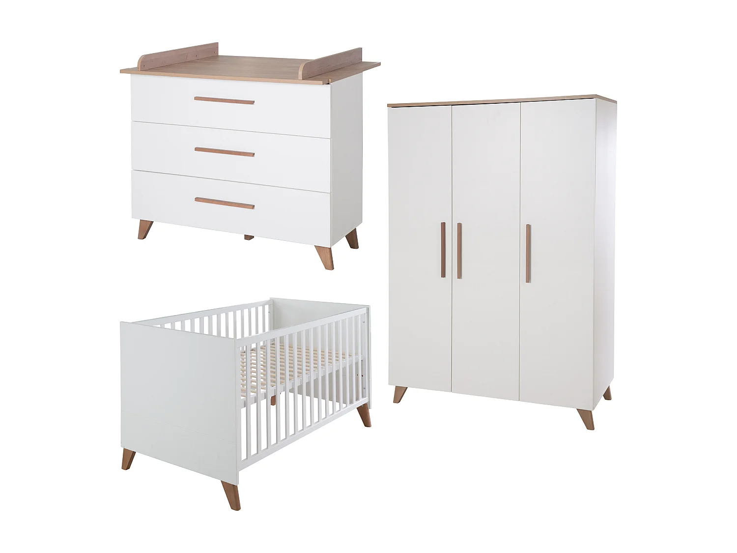 ROBA Chambre Bébé Ole – Lit Bébé/Enfant 70×140, Armoire & Commode À Langer – Blanc / Décor Chêne