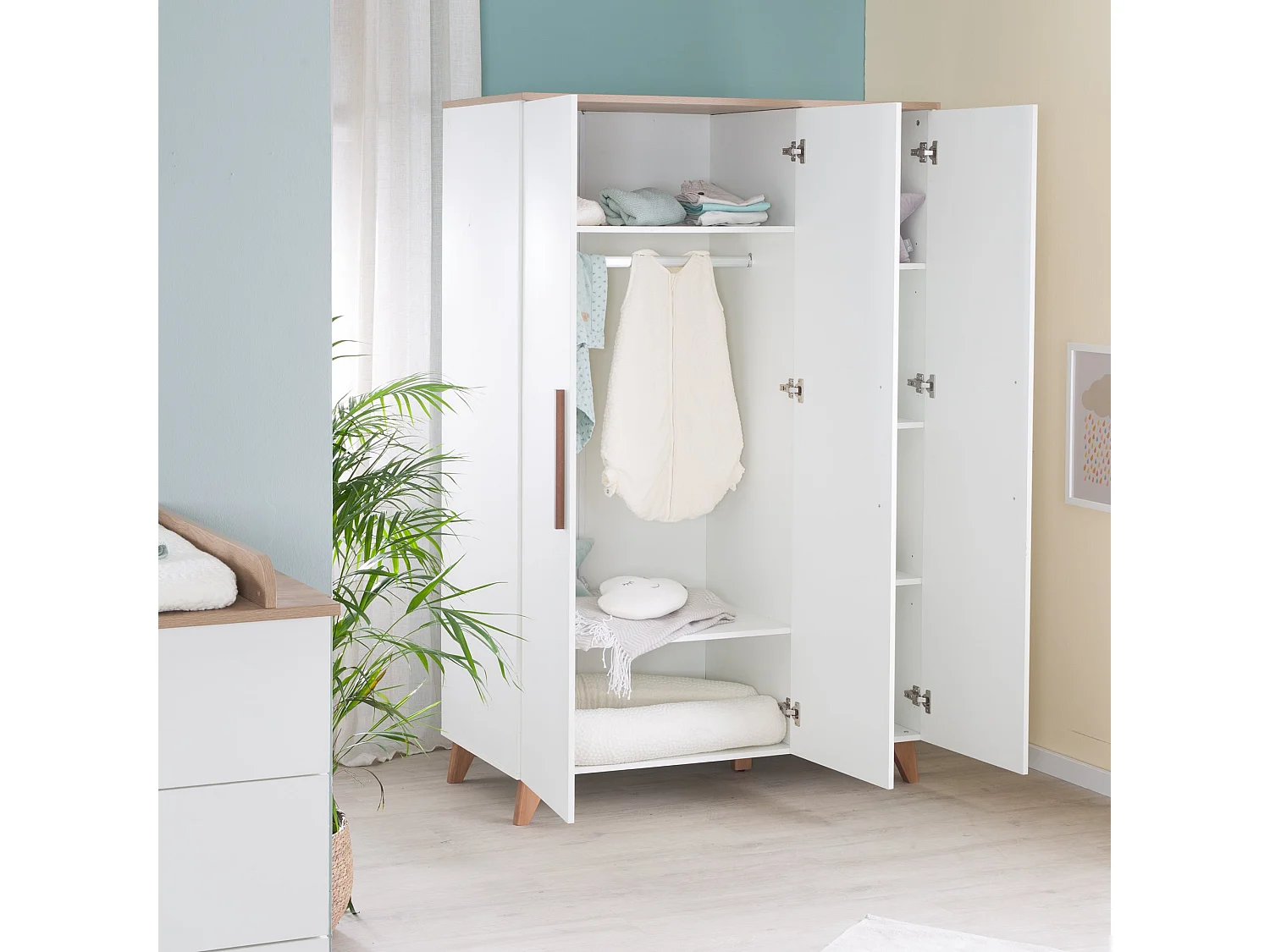 ROBA Chambre Bébé Ole – Lit Bébé/Enfant 70×140, Armoire & Commode À Langer – Blanc / Décor Chêne