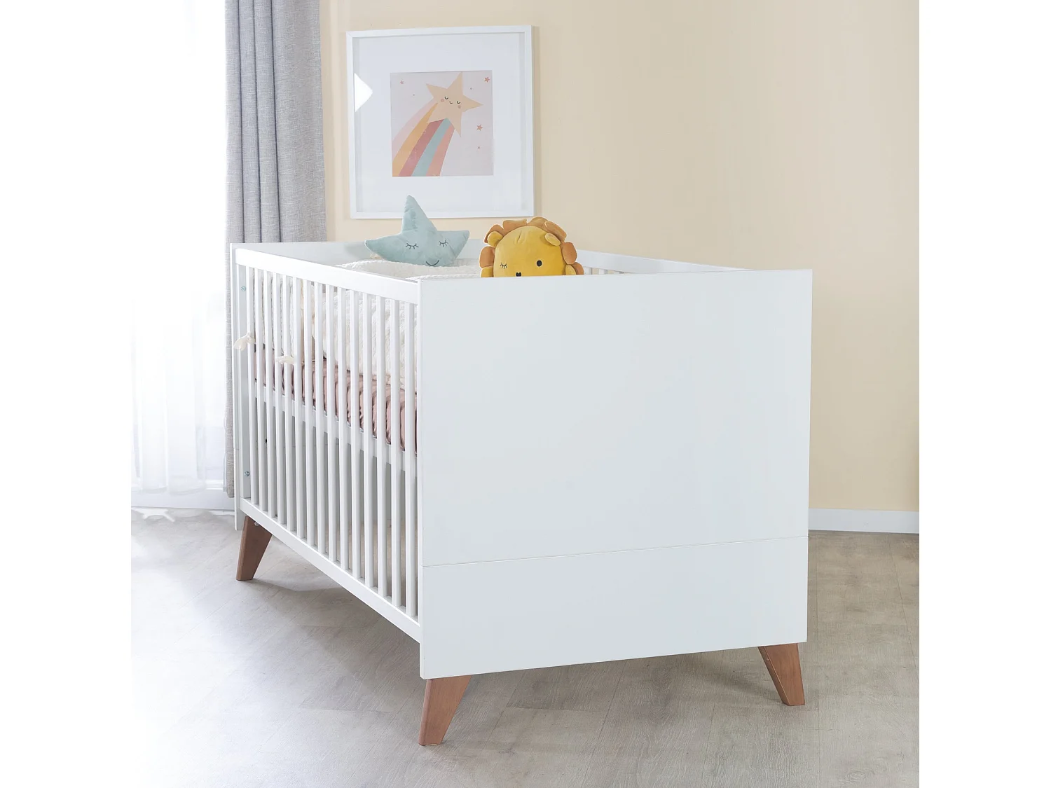 ROBA Chambre Bébé Ole – Lit Bébé/Enfant 70×140, Armoire & Commode À Langer – Blanc / Décor Chêne