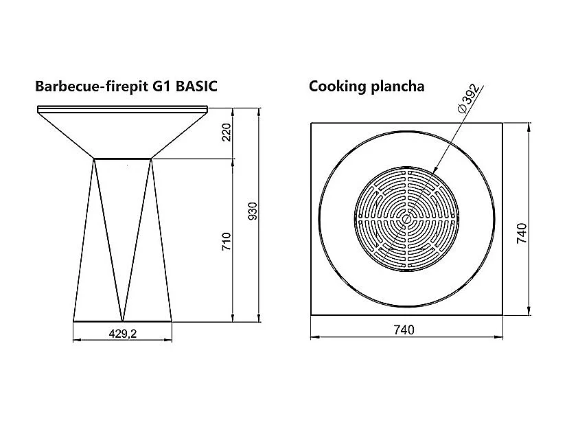 Foyer de jardin, barbecue avec grille en acier - G1 Basic Graphite
