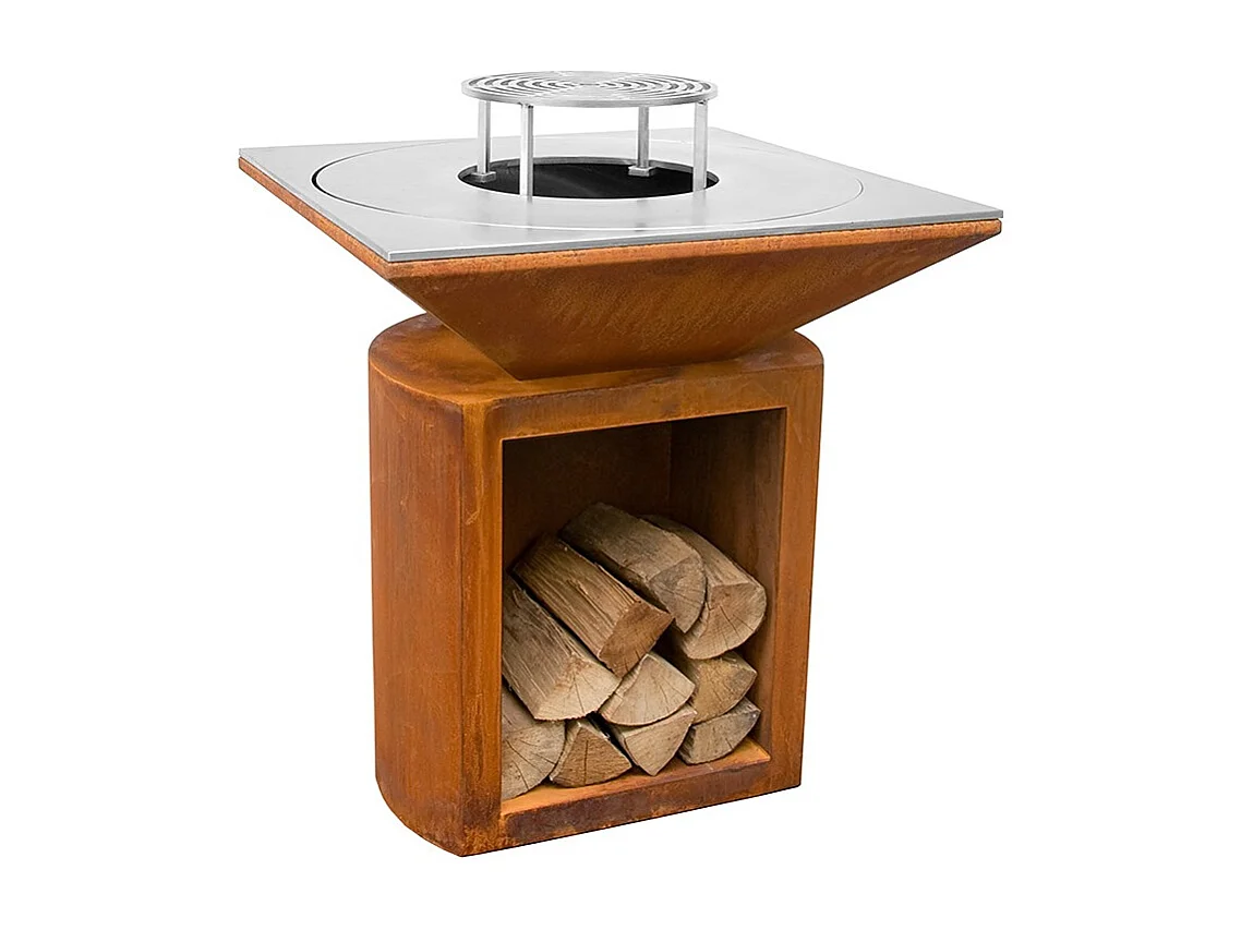 Foyer de jardin, barbecue avec trou pour wok et gril avec pieds en acier - G2 Corten