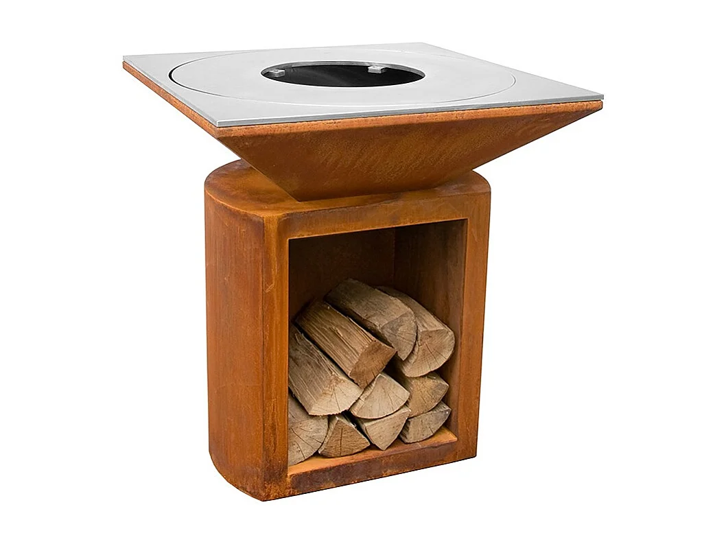 Foyer de jardin, barbecue avec trou pour wok et housse de protection - G2 Corten