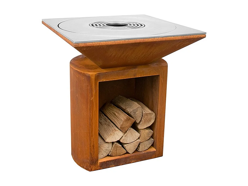 Foyer de jardin, barbecue avec trou pour wok et housse de protection - G2 Corten