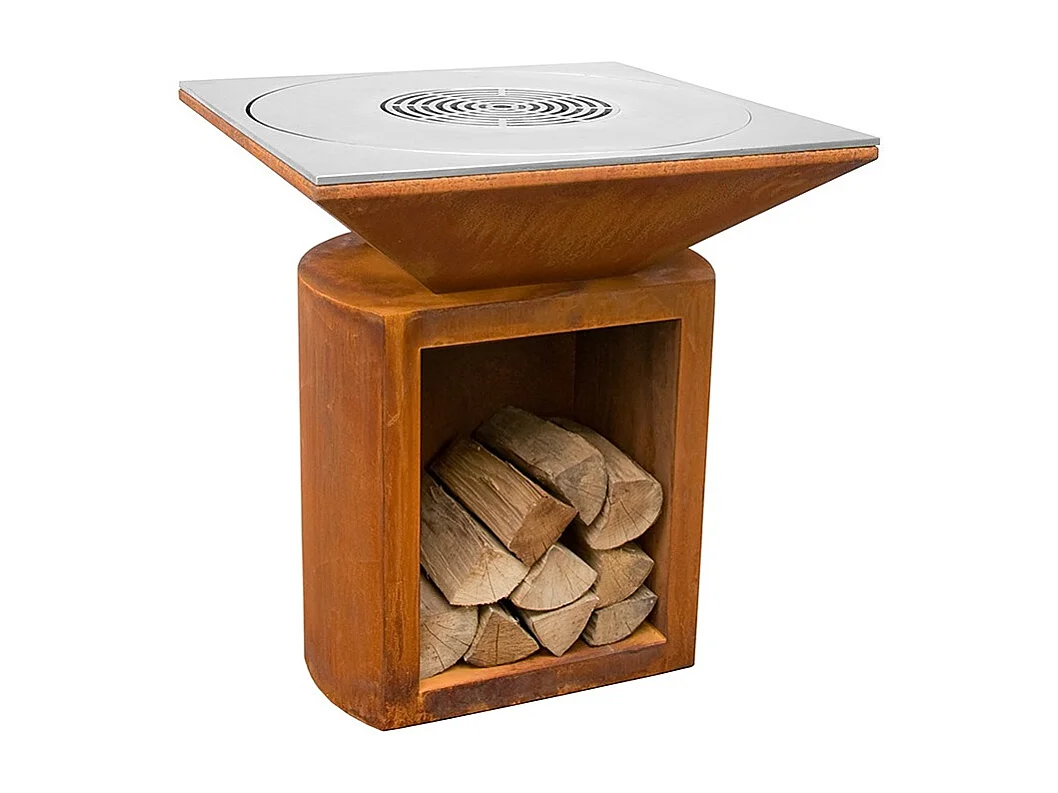 Foyer de jardin, barbecue avec trou pour wok et housse de protection - G2 Corten