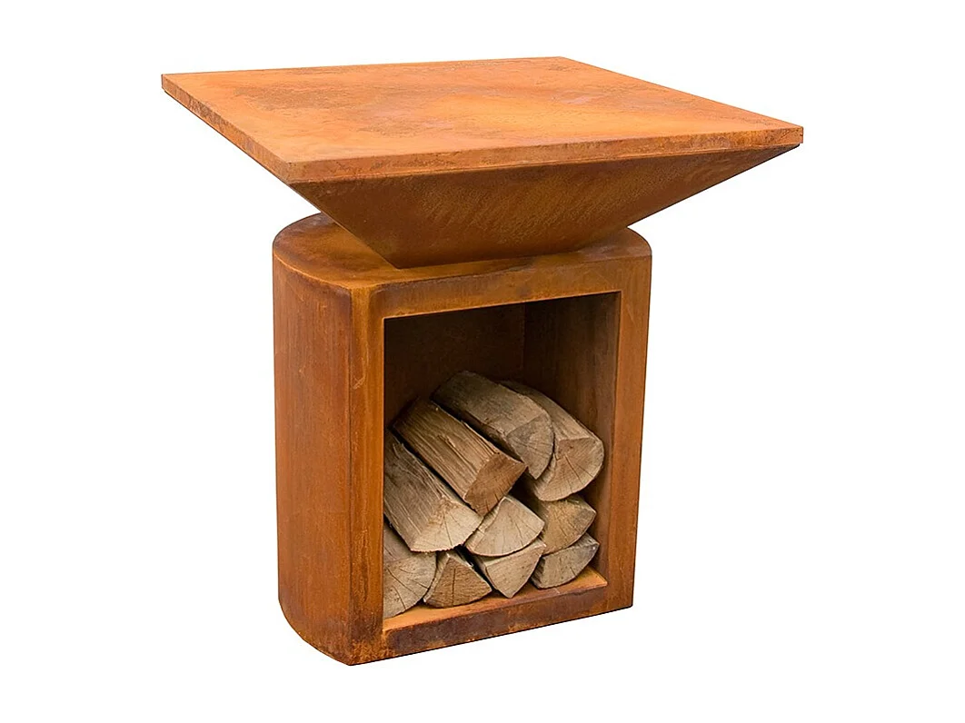 Foyer de jardin, barbecue avec trou pour wok et housse de protection - G2 Corten