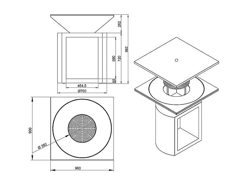 Foyer de jardin, barbecue avec trou pour wok et housse de protection - G2 Corten