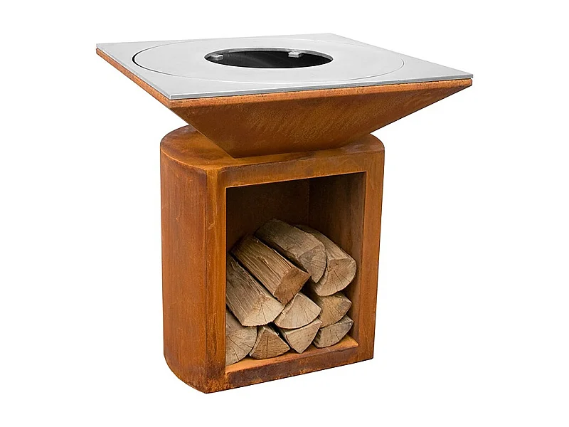Foyer de jardin, barbecue avec trou pour wok et housse de protection - G2 Corten
