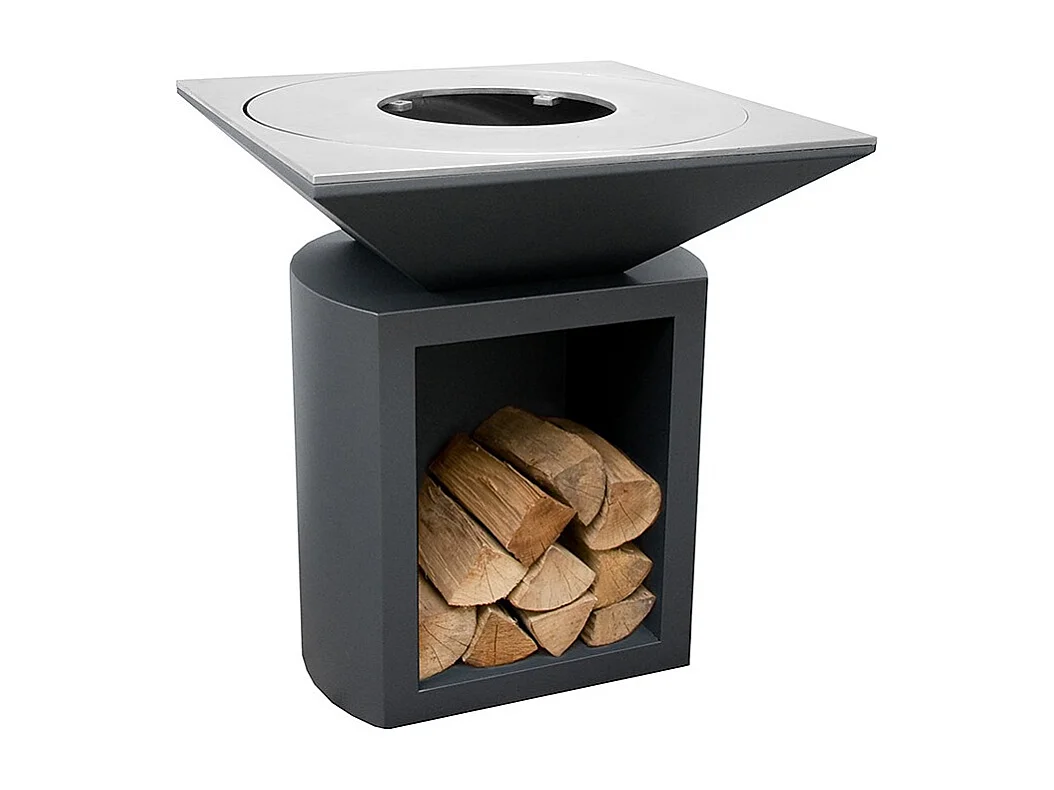Foyer de jardin, barbecue avec trou pour wok et housse de protection - G2 Graphite