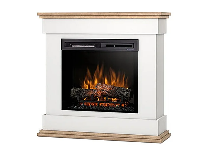 LENOX - Cheminée électrique LED autoportante - 23' - Blanc mat / Chêne clair - 93 x 90 x 29