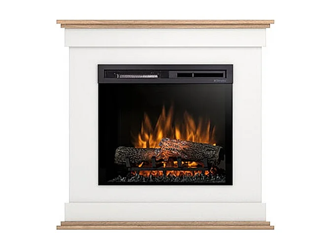 LENOX - Cheminée électrique LED autoportante - 23' - Blanc mat / Chêne clair - 93 x 90 x 29
