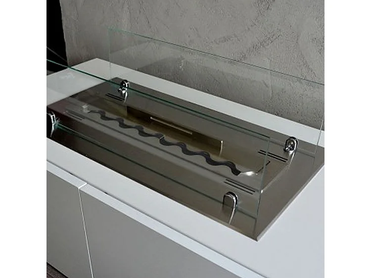 INSERT - Brûleur/insert bioéthanol encastrable avec 2 verres 60 cm - Brûleur Linéaire 45cm / Capacité 1L