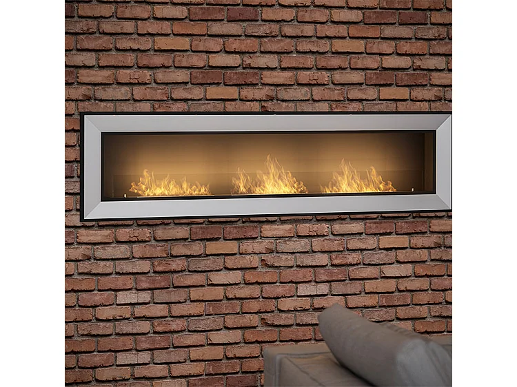 FRAME 180 - Cheminée murale encastrée au bioéthanol, coloris variés - Blanc - avec vitre