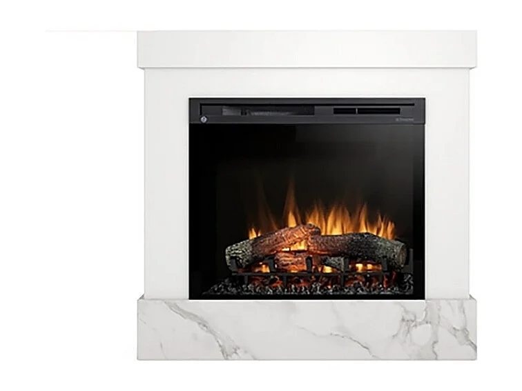 DIRO - Cheminée électrique LED autoportante - Marbre blanc / Cristal  28'