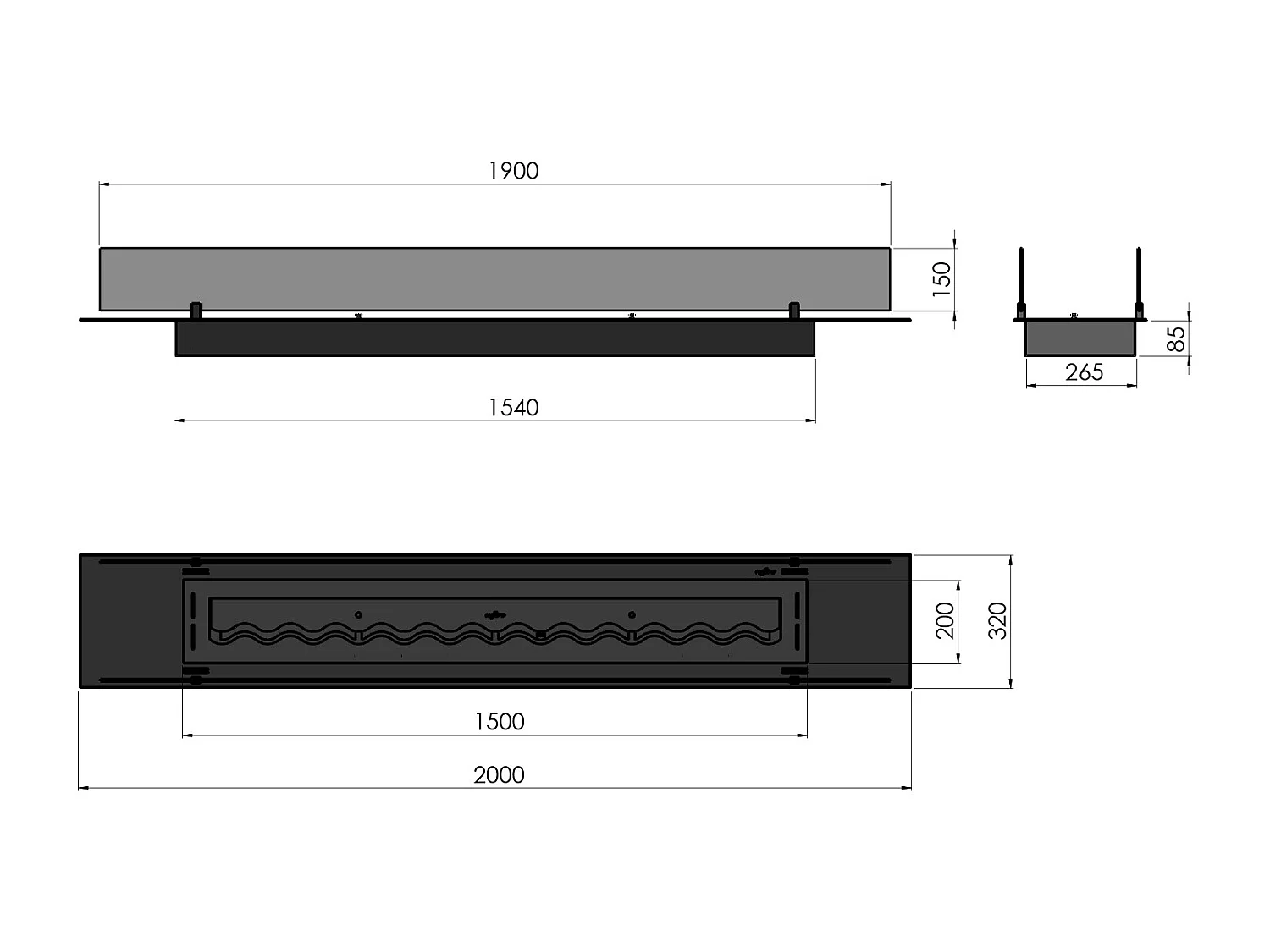 INSERT SLIM - Biocheminée au bioéthanol encastrable noire avec verre - 2000