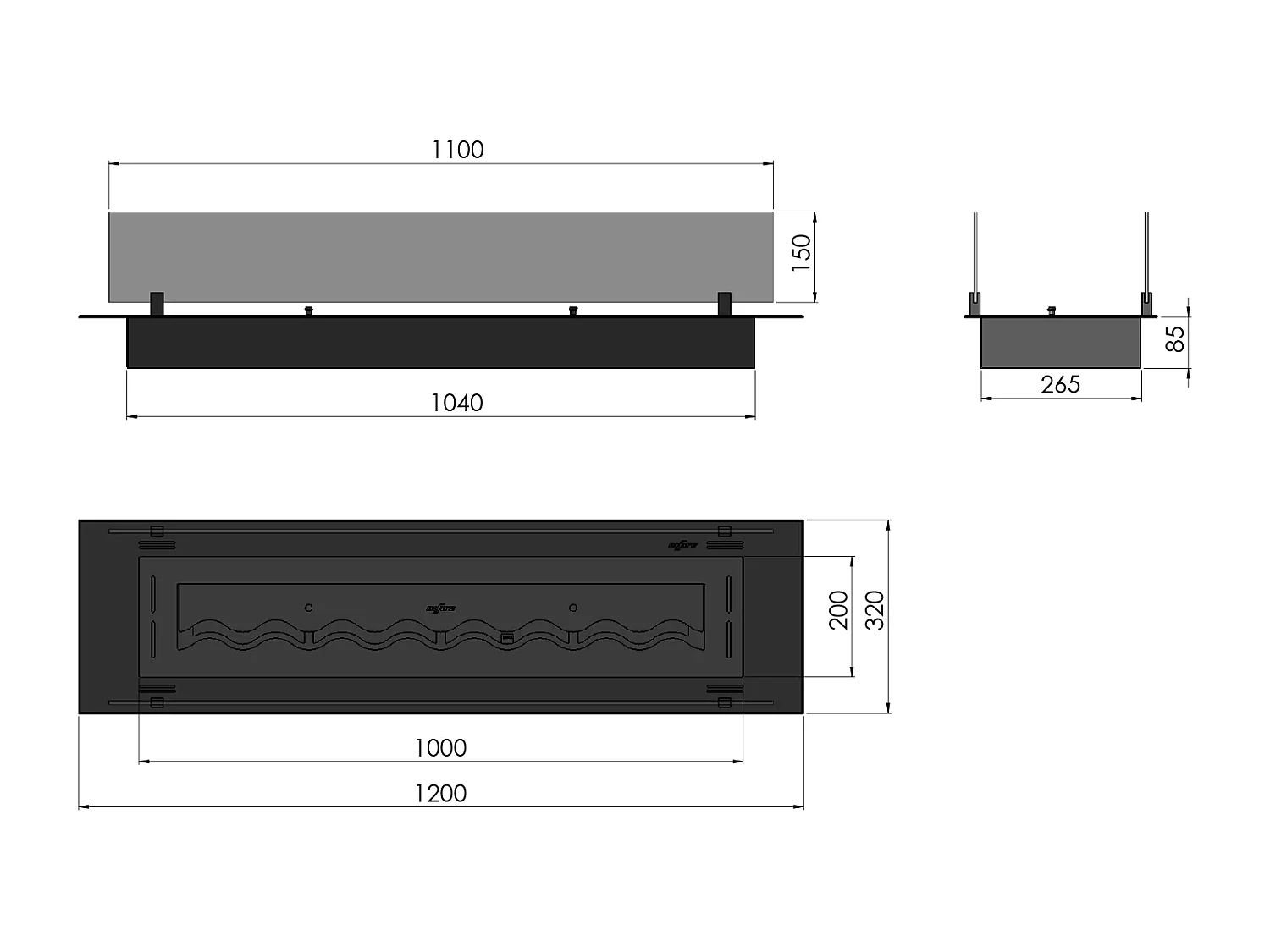 INSERT SLIM - Biocheminée au bioéthanol encastrable noire avec verre - 1200