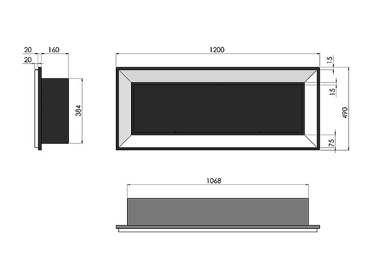 FRAME 120 - Lareira mural encastrável a bioetanol, várias cores - Branco - com vidro