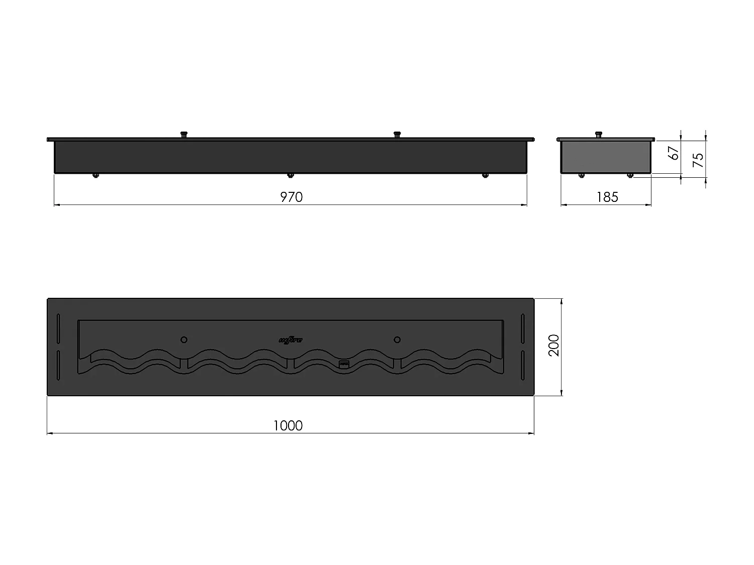 SLIM BLACK BURNER - Brûleur bioéthanol noir encastrable - 1000