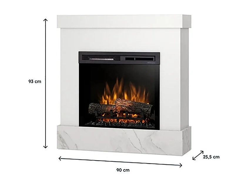 DIRO - Cheminée électrique LED autoportante - Marbre blanc / Cristal 23'