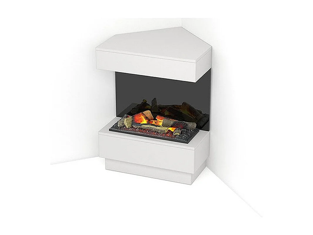 TARAVO - Cheminée électrique LED autoportante sans chauffage - Blanc mat / Noir - 70 x 95 x 30/65 - 400 / 600