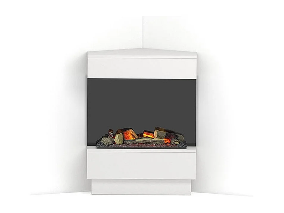 TARAVO - Cheminée électrique LED autoportante sans chauffage - Blanc mat / Noir - 70 x 95 x 30/65 - 400 / 600