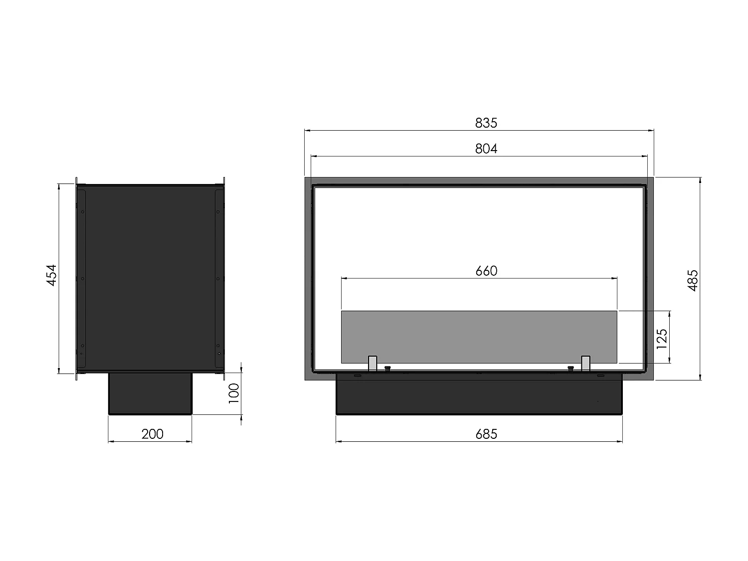 2SIDE SLIM - Biocheminée double face Cheminée bioéthanol encastrable 80 cm