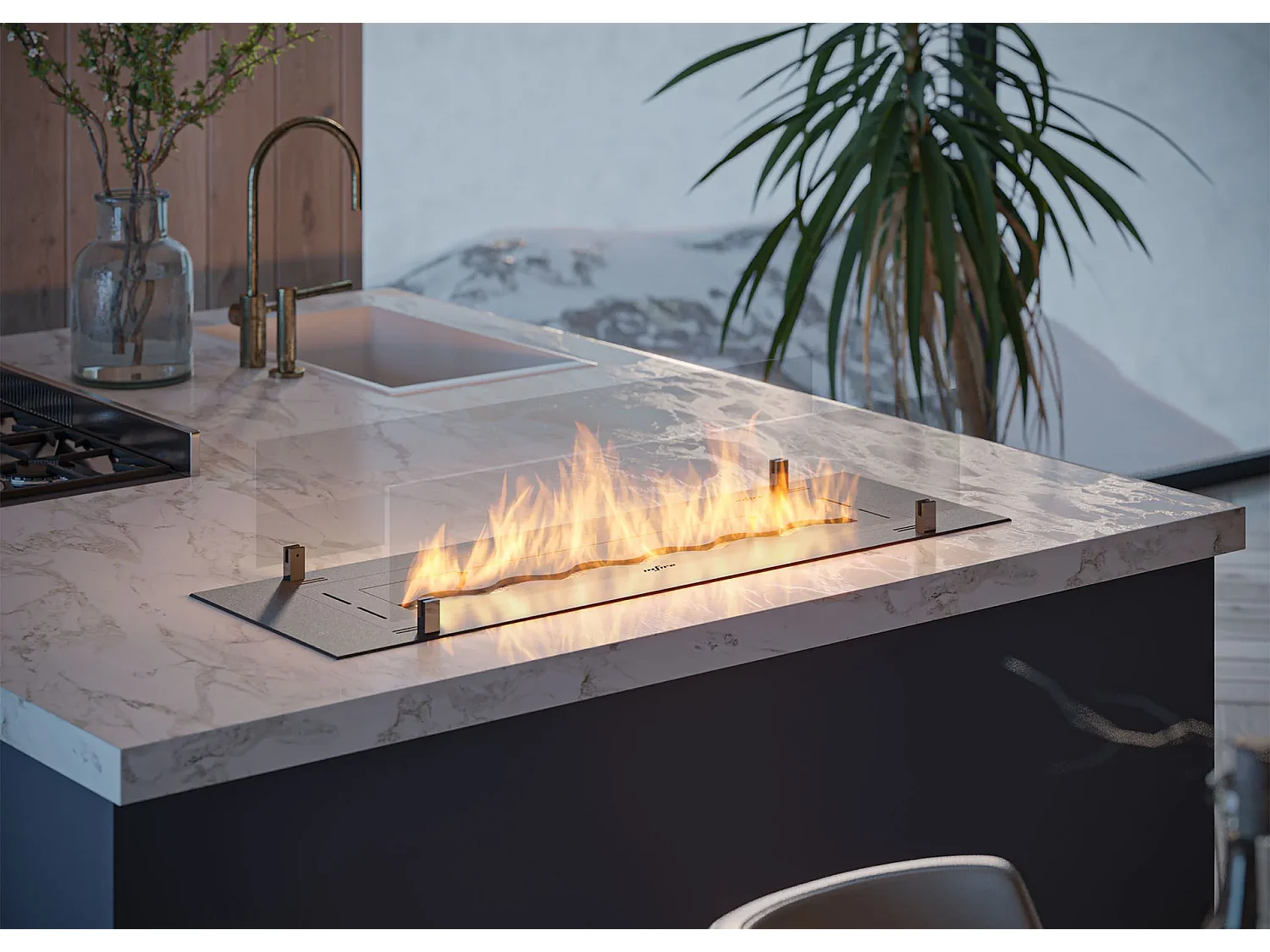 INSERT SLIM - Biocheminée au bioéthanol encastrable noire avec verre - 1000