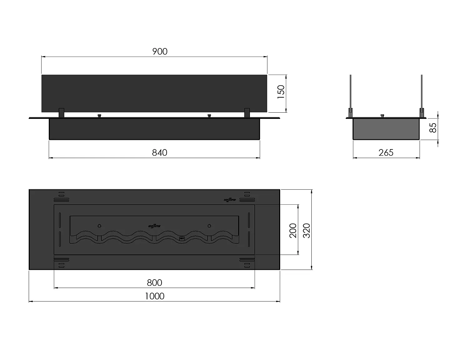 INSERT SLIM - Biocheminée au bioéthanol encastrable noire avec verre - 1000