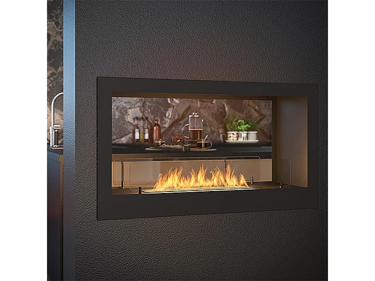 2SIDE - Biocheminée double face Cheminée bioéthanol encastrable 90 cm - Brûleur linéaire 50 cm / Capacité 1 L - 20 kg