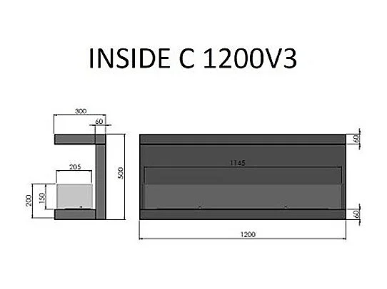 INSIDE C VERS3 – Dreiseitiger Einbau-Bioethanolkamin, 120 cm – 100 cm langer linearer Brenner / 3 l Fassungsvermögen