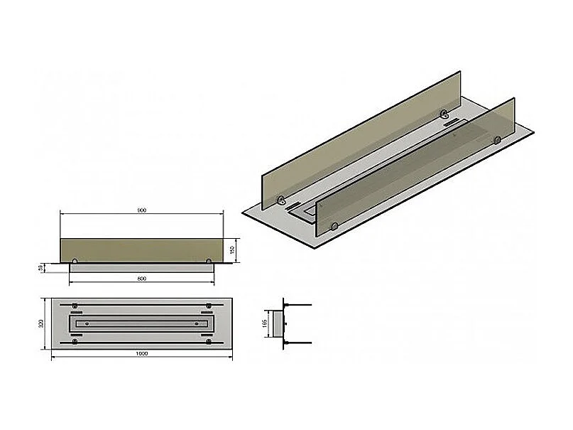 INSERT - Brûleur/insert bioéthanol encastrable avec 2 verres 100 cm - Brûleur linéaire 80cm / Capacité 2L - 16