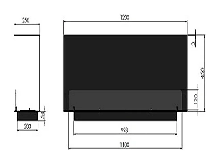 INSIDE C VERS1 - Cheminée au bioéthanol à trois faces  Encastrée - cm 120 - Brûleur Linéaire 100cm / Capacité 3L - 22