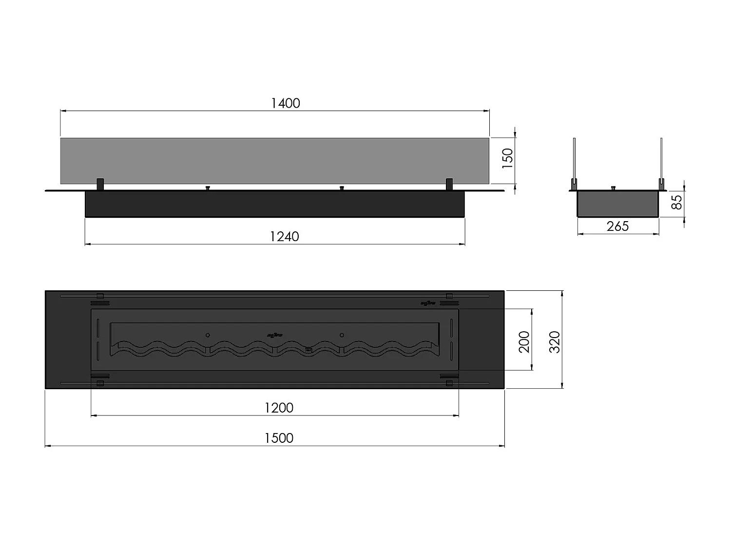 INSERT SLIM - Biocheminée au bioéthanol encastrable noire avec verre - 1500