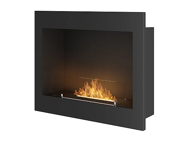 FRAME 600 - Cheminée bio encastrable noire avec vitre de protection Cheminée bioéthanol murale