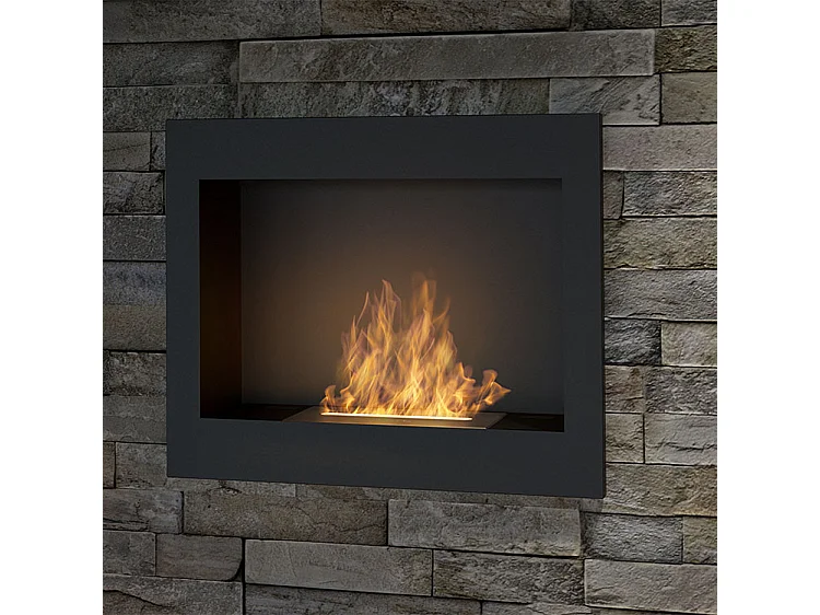 FRAME 600 - Cheminée bio encastrable noire avec vitre de protection Cheminée bioéthanol murale
