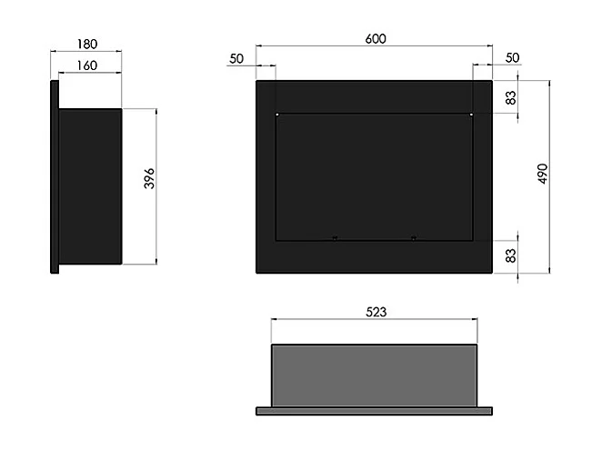 FRAME 600 - Cheminée bio encastrable noire avec vitre de protection Cheminée bioéthanol murale