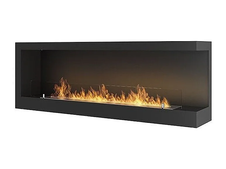 CORN 120 - Cheminée bio d'angle avec vitre de protection Cheminée bioéthanol encastrée noir mat Ouverture Droite