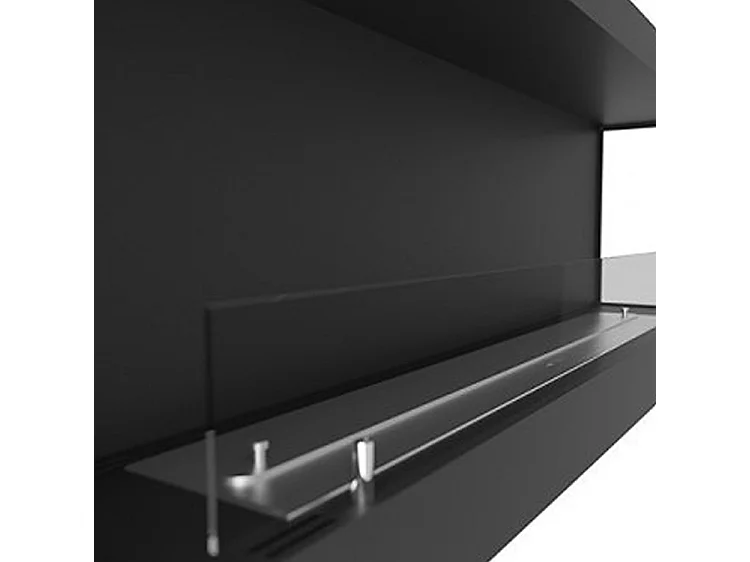 CORN 120 - Cheminée bio d'angle avec vitre de protection Cheminée bioéthanol encastrée noir mat Ouverture Droite