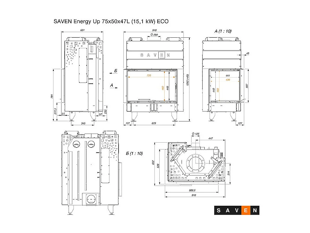 Cheminée d'angle Insert ouverture gauche Energy Up 75х50х47 (15,1 kW) ECO