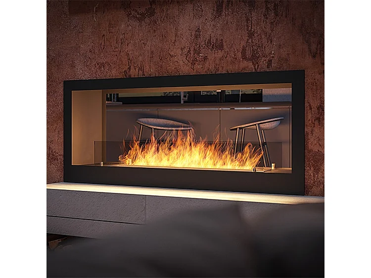 2SIDE - Cheminée au bioéthanol double face Encastrée cm 120 - Brûleur Linéaire 80cm / Capacité 2L