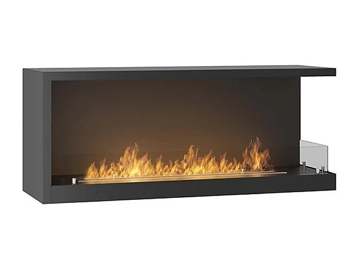 INSIDE 1100.2 - Cheminée bio d'angle encastrée avec vitre de protection, noir mat. Ouverture Droite - Brûleur Linéaire 80cm / Capacité 2L - 22